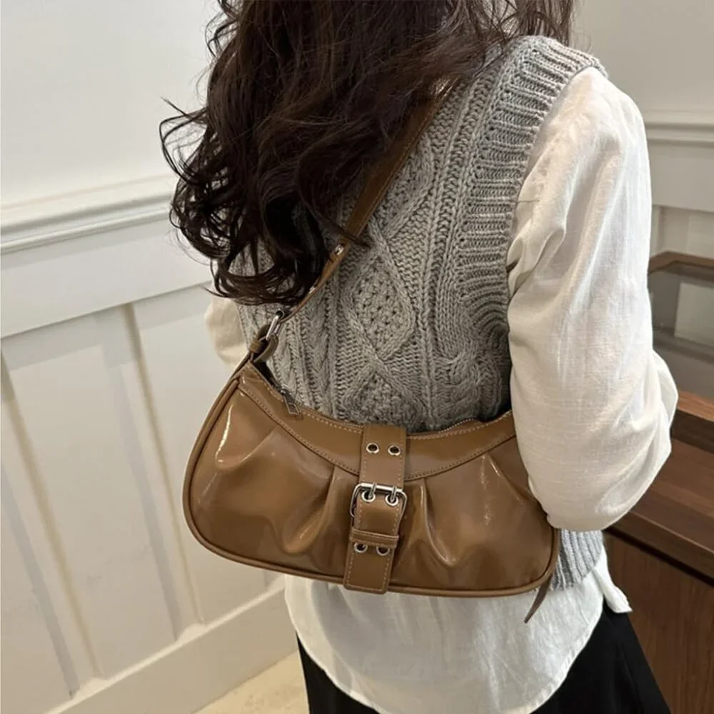 Y2K PU Leather Hobo Bag for Women Small Clutch Purse Top Handle Vintage